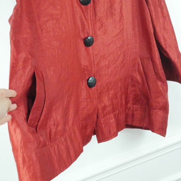 Ali Miles 1X Jacket Lagenlook Artsy Trapeze Hem Lightweight Shiny Classic - Picture 6 of 8